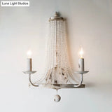 Traditional Crystal Bead Wall Lamp With 2/3 Bulbs - Nickel Candlestick Design