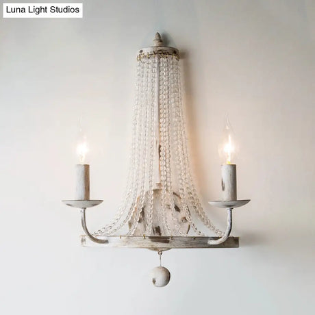 Traditional Crystal Bead Wall Lamp With 2/3 Bulbs - Nickel Candlestick Design