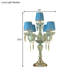 Traditional Crystal Blue Nightstand Lamp With Fabric Shade - Sleep In Style 5/6/7 Bulb Candlestick