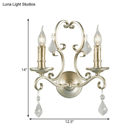 Traditional Crystal Candlestick Rust/Aged Silver Wall Sconce Light Fixture - Elegant Living Room