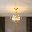 Traditional Crystal Chandelier - Gold Drum Shaped Suspension Lighting 4-Bulb Restaurant Light
