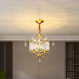 Traditional Crystal Chandelier - Gold Drum Shaped Suspension Lighting 4-Bulb Restaurant Light