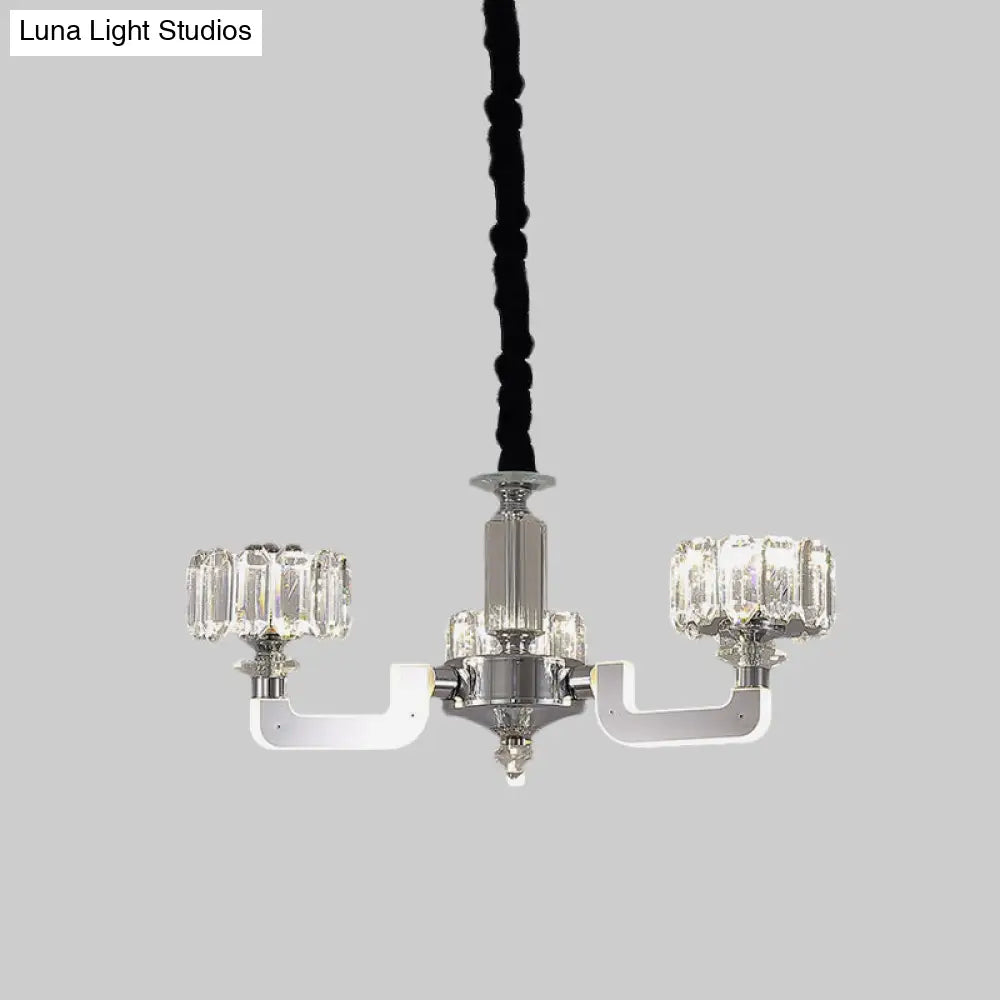 Traditional Crystal Chandelier With Chrome Finish - 3/6 Heads Block Drum Design Ceiling Suspension