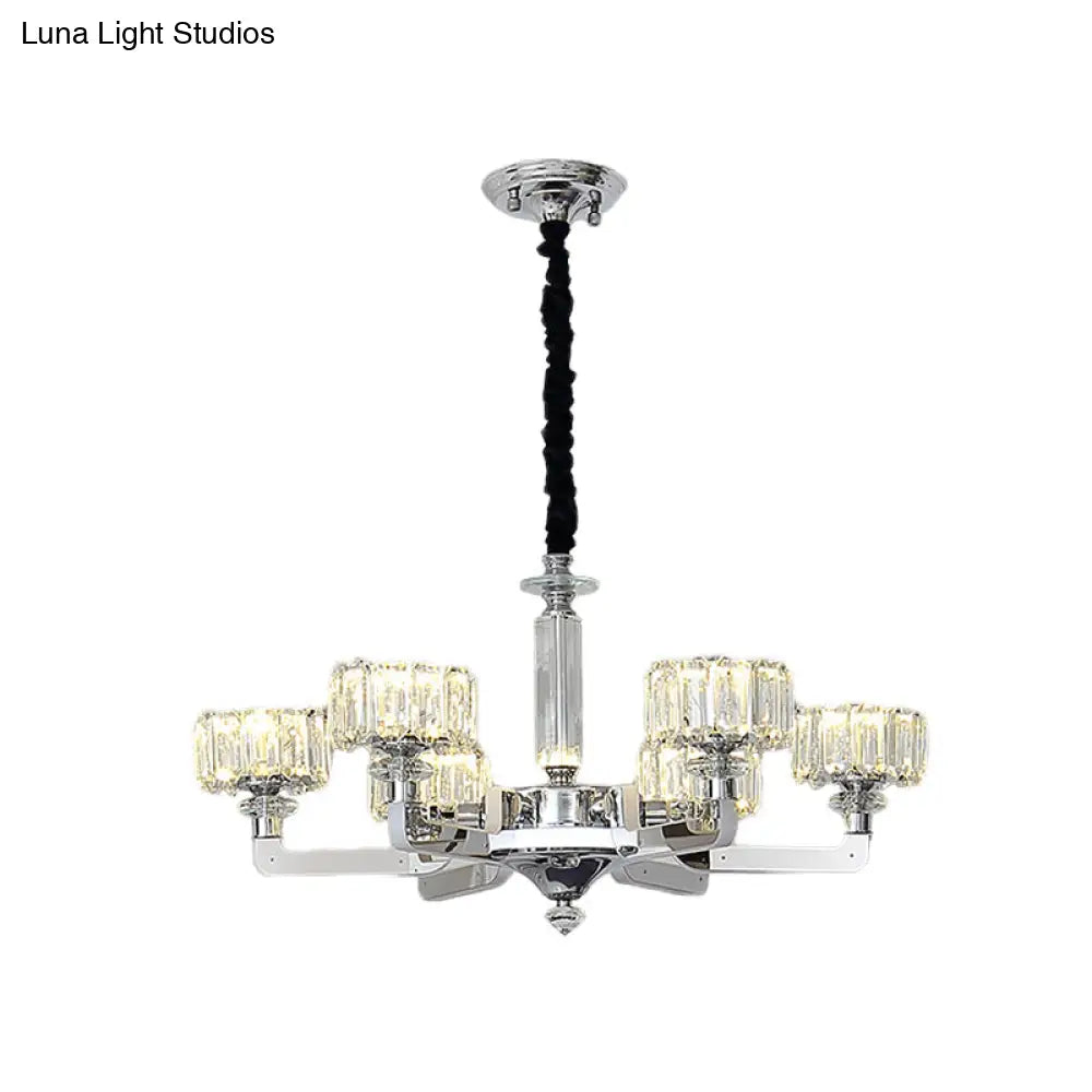 Traditional Crystal Chandelier With Chrome Finish - 3/6 Heads Block Drum Design Ceiling Suspension