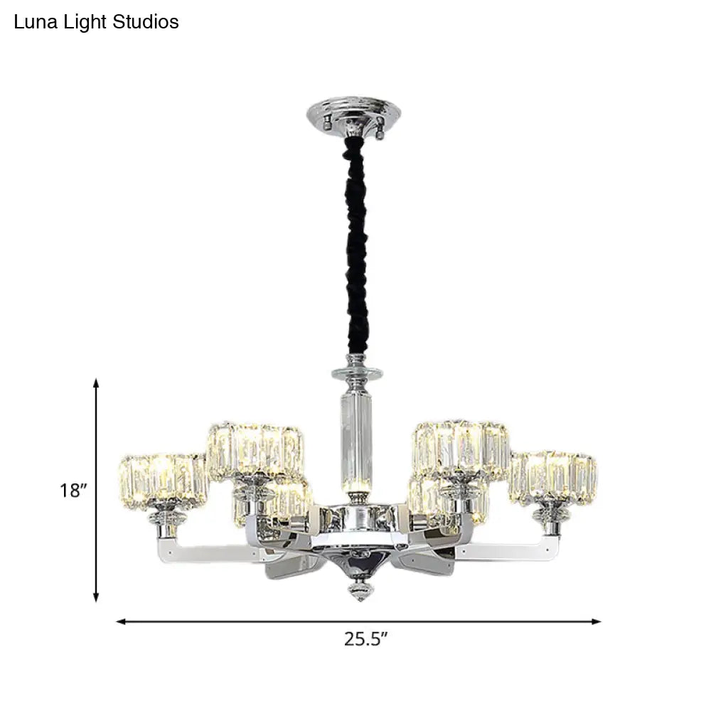 Traditional Crystal Chandelier With Chrome Finish - 3/6 Heads Block Drum Design Ceiling Suspension
