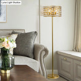 Traditional Crystal Gold Drum Cutout Floor Lamp - Single Lounge Standing Light