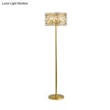 Traditional Crystal Gold Drum Cutout Floor Lamp - Single Lounge Standing Light