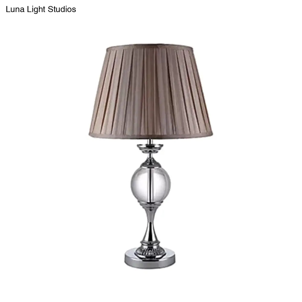 Traditional Crystal Nightstand Lamp With Tapered Pleated Shade 1-Bulb Table Light For Great Room
