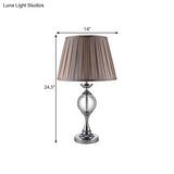 Traditional Crystal Nightstand Lamp With Tapered Pleated Shade 1-Bulb Table Light For Great Room
