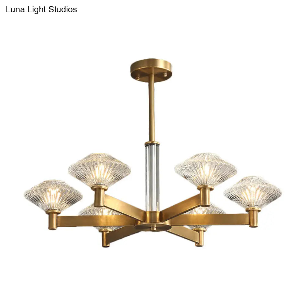 Traditional Crystal Pendant Chandelier With Radial Suspension Lighting - Gold (4/6 Bulbs)