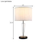 Traditional Crystal Table Lamp - Round Great Room Accent With Pleated Fabric Drum Shade White