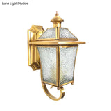 Traditional Curved Arm Sconce Light With Clear/Textured Glass - Wall Mounted Lamp For Balcony