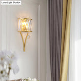 Traditional Curved Crystal Flush Wall Sconce - 1-Light Bedside Lighting Fixture