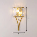 Traditional Curved Crystal Flush Wall Sconce - 1-Light Bedside Lighting Fixture Gold