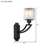 Traditional Cylinder Crystal Wall Sconce In Black Elegant Bedroom Mount Light Fixture