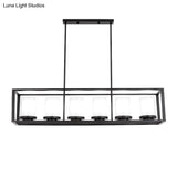 Traditional Cylinder Glass Island Light With Black Rectangle Frame - 3/6 Lights Dining Room Hanging