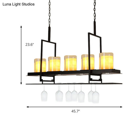Traditional Cylinder Glass Island Light With Inner Yellow Marble Shade - 3/5 Lights Dining Room
