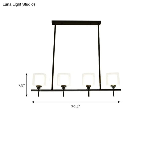 Traditional Cylinder Island Dining Room Lamp With White Glass Shades - 3/4 Hanging Lights
