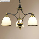 Traditional Dining Room Chandelier - Suspension Pendant Light With White Bell Glass Shade