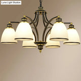 Traditional Dining Room Chandelier - Suspension Pendant Light With White Bell Glass Shade