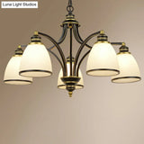 Traditional Dining Room Chandelier - Suspension Pendant Light With White Bell Glass Shade