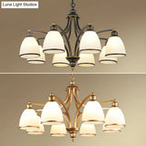 Traditional Dining Room Chandelier - Suspension Pendant Light With White Bell Glass Shade