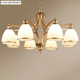Traditional Dining Room Chandelier - Suspension Pendant Light With White Bell Glass Shade