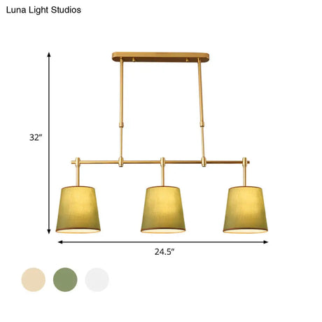 Traditional Fabric Barrel Pendant Light - 3-Light Dining Room Hanging Lamp In White/Green/Flaxen