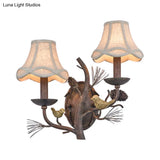 Traditional Fabric Bell Wall Sconce With 1/2 Lights - Brown Bedroom Lighting Fixture