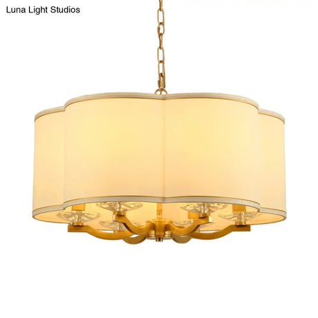 Traditional Fabric Chandelier Lamp: Moon Cake Shape White 6 Lights Crystal Base - Ideal For Living