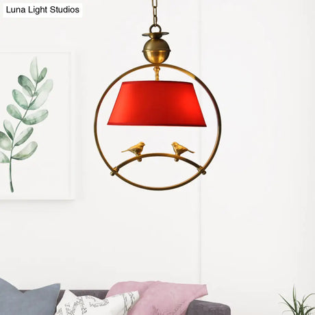Traditional Fabric Conical Pendant Light - 1 Hanging Ceiling For Living Room White/Black/Red