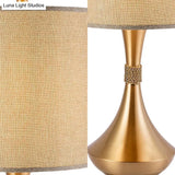 Traditional Fabric Cylinder Study Lamp: White/Beige Reading Light With Metal Base
