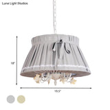 Traditional Fabric Drum Pendant Chandelier - Beige Hanging Light Fixture For Dining Room (4 Lights)