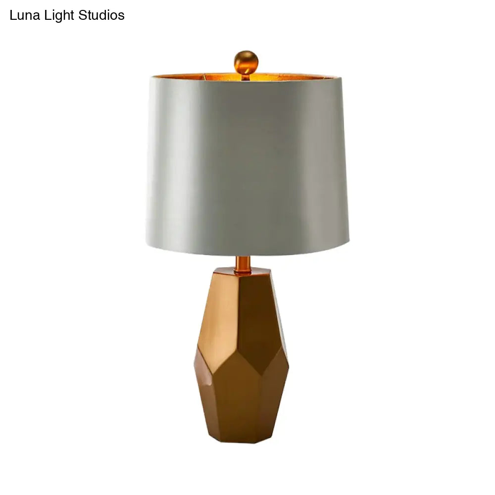 Traditional Fabric Drum Task Light: Silver Reading Lamp With Brass Metal Base