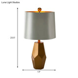 Traditional Fabric Drum Task Light: Silver Reading Lamp With Brass Metal Base