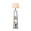 Traditional Fabric Tapered Drum Floor Lamp With 3-Layer Shelf In Black / A