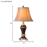 Traditional Flared Fabric Table Lamp- 1-Light Khaki Nightstand Light For The Family Room