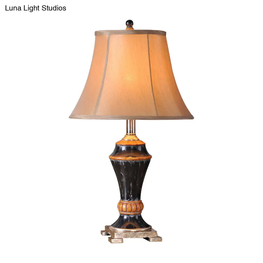 Traditional Flared Fabric Table Lamp- 1-Light Khaki Nightstand Light For The Family Room