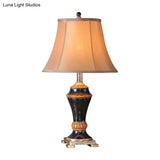 Traditional Flared Fabric Table Lamp- 1-Light Khaki Nightstand Light For The Family Room