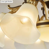 Traditional Flared Frosted Glass Ceiling Light Chandelier - 3/6 Lights Brass Finish