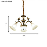 Traditional Flared Frosted Glass Ceiling Light Chandelier - 3/6 Lights Brass Finish