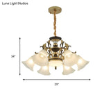 Traditional Flared Frosted Glass Ceiling Light Chandelier - 3/6 Lights Brass Finish
