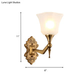 Traditional Flared Wall Sconce Light In Gold With Frosted Glass Shade For Bathroom