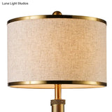 Traditional Flaxen Bedroom Task Light With Drum Fabric Shade - 1-Light Study Lighting