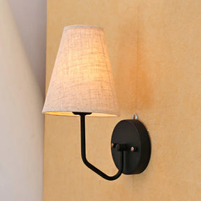Traditional Flaxen Fabric Cone Wall Sconce With Metal Angled Arm - Single Bulb