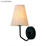 Traditional Flaxen Fabric Cone Wall Sconce With Metal Angled Arm - Single Bulb