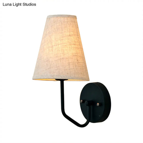 Traditional Flaxen Fabric Cone Wall Sconce With Metal Angled Arm - Single Bulb