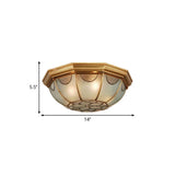 Traditional Flower Frosted Glass Flushmount Lighting In Gold - 3-Light For Bedroom 14/18/23 W