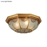 Traditional Flower Frosted Glass Flushmount Lighting In Gold - 3 - Light For Bedroom 14’/18’/23’ W