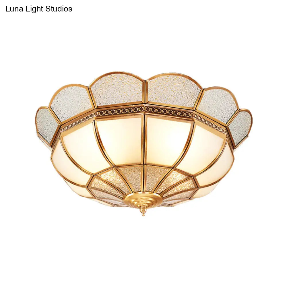 Traditional Flower Gold Flushmount Lighting - 4-Light Milky Glass Ceiling Flush Mount For Bedroom